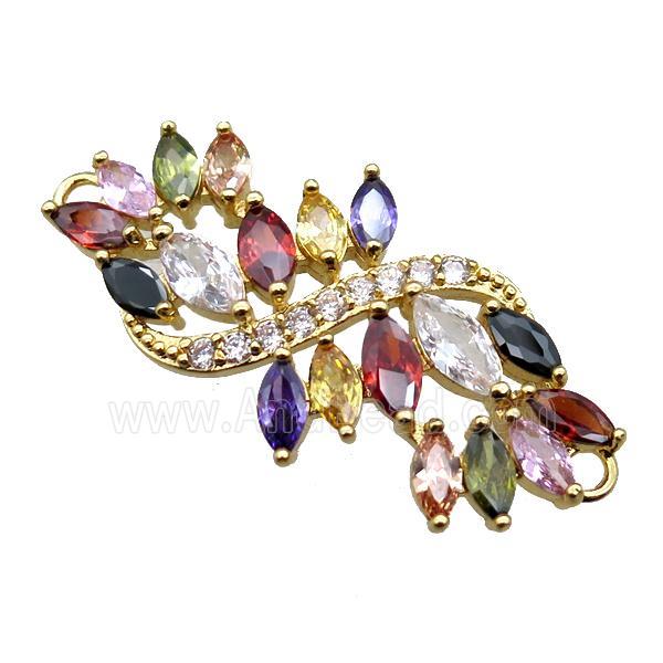 copper flower connector paved zircon, gold plated