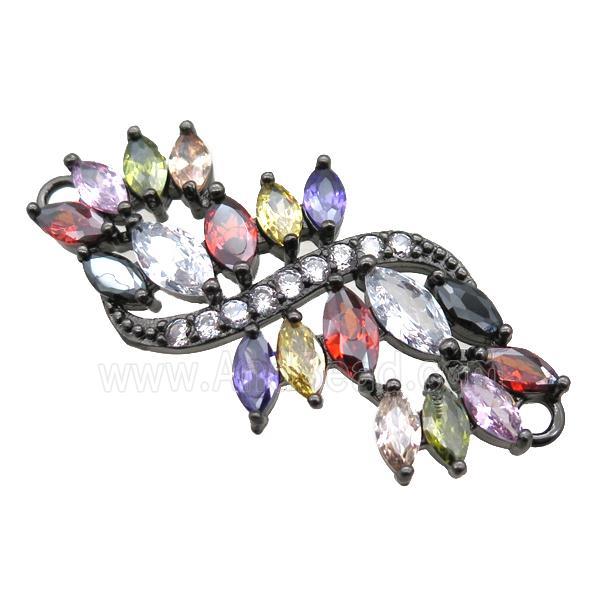 copper flower connector paved zircon, black plated