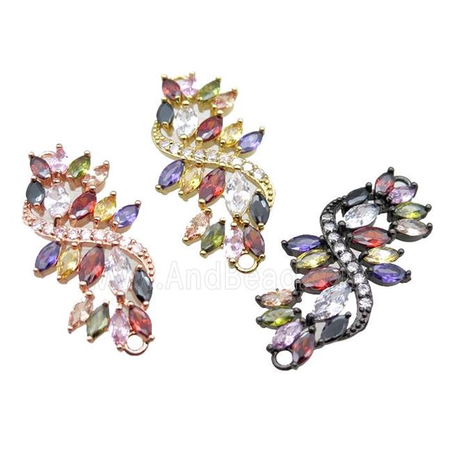 copper flower connector paved zircon, mixed color
