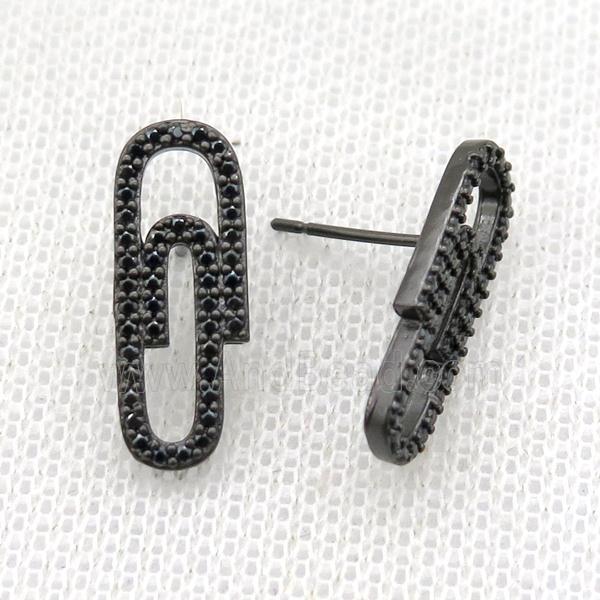 copper studs Earrings paved zircon, black plated
