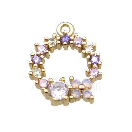 copper pendant paved zircon, christmas wreath, gold plated