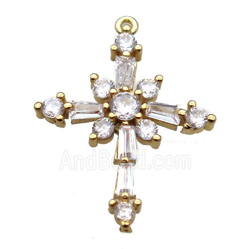 copper cross pendant paved zircon, gold plated