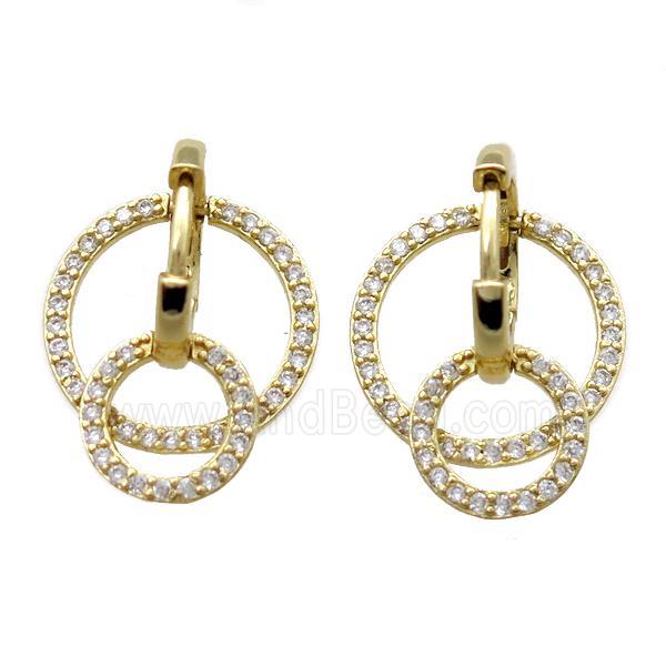 copper Hoop Earrings paved zircon, circle, gold plated