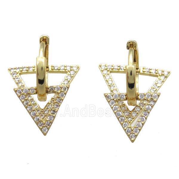 copper Hoop Earrings paved zircon, triangle, gold plated