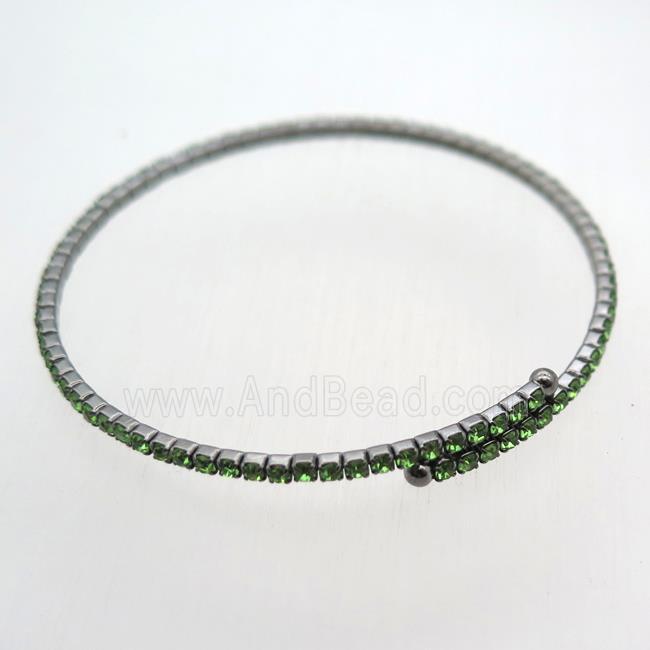 copper bangle pave green rhinestone, black plated