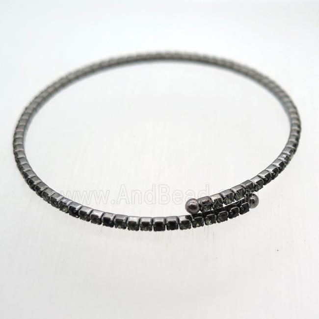 copper bangle pave black green rhinestone, black plated