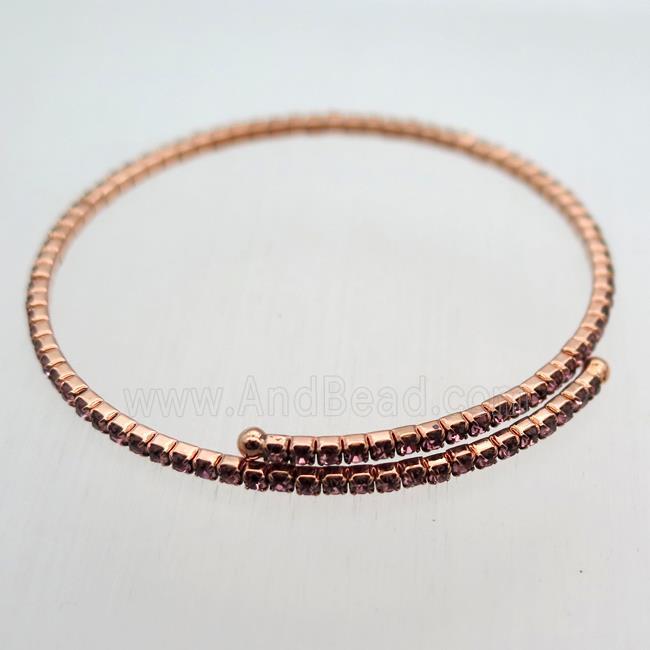 copper bangle pave purple rhinestone, rose gold