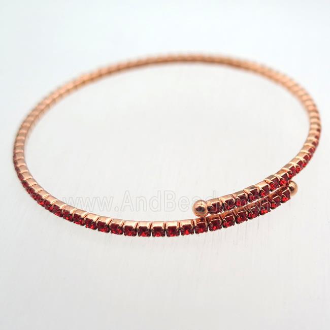copper bangle pave red rhinestone, rose gold