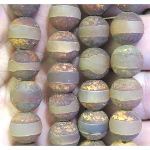 round tibetan style agate bead, matte, coffee