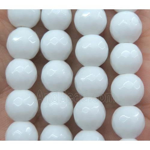 Agate beads, faceted round, white