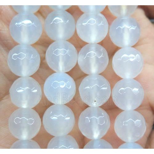 Agate beads, faceted round, white
