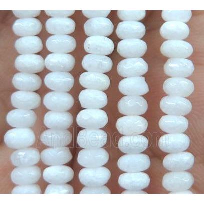 white jade bead, faceted rondelle
