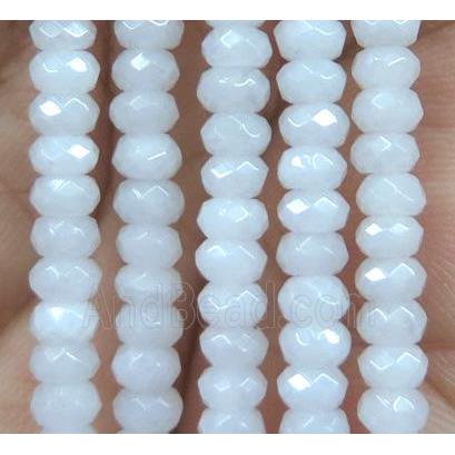 white jade bead, faceted rondelle