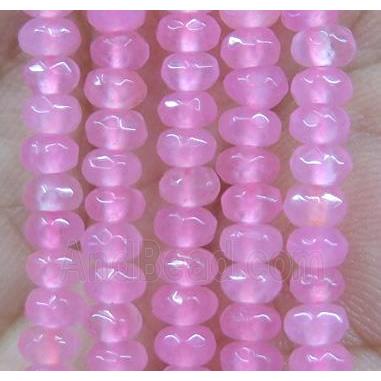 pink jade bead, faceted rondelle
