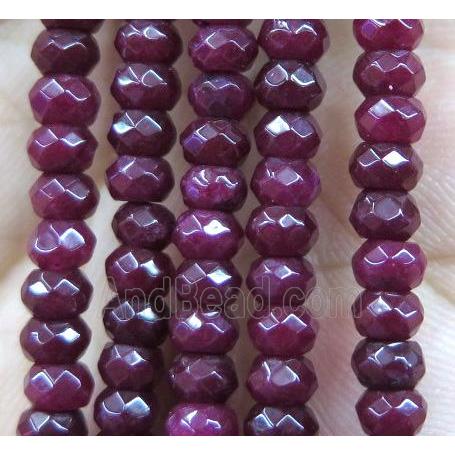 deep red jade bead, faceted rondelle
