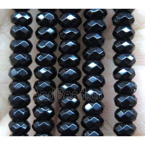 black jade bead, faceted rondelle