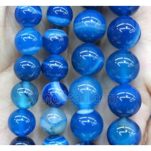 royal blue striped agate bead, round