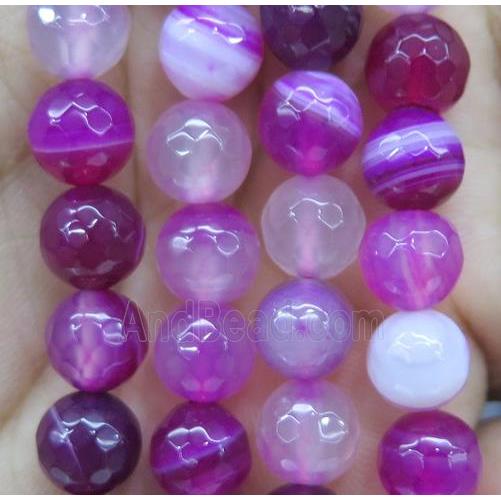hotpink striped agate bead, faceted round