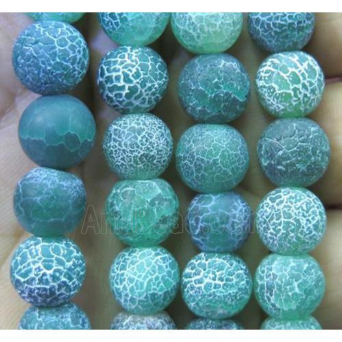 green frosted Crackle Agate Stone beads, round