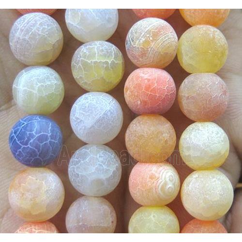 yellow frosted Crackle Agate bead, round