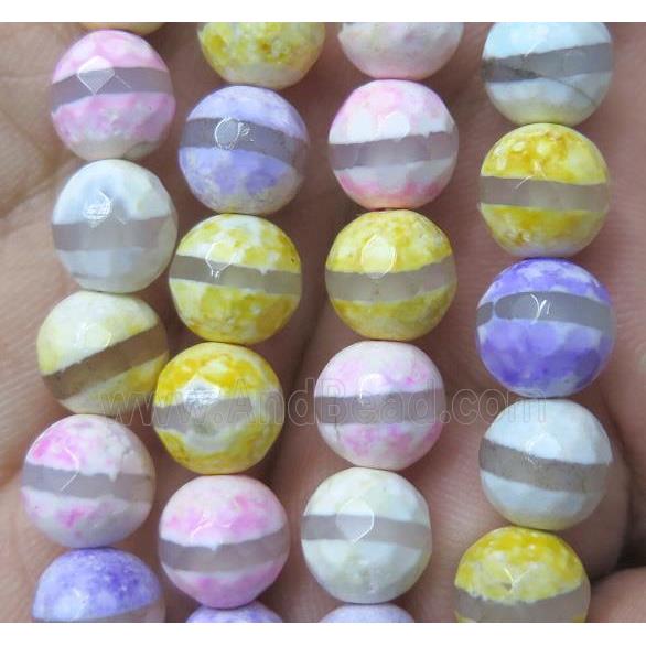 tibetan agate bead, faceted round, mix color