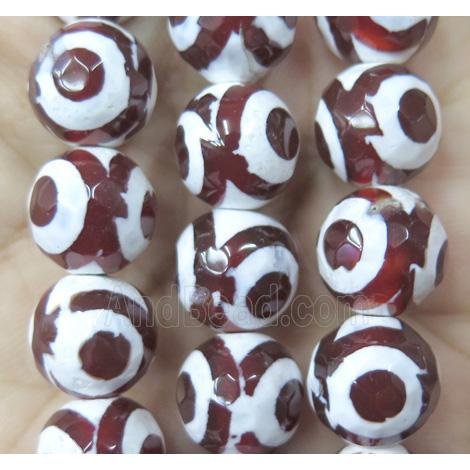 tibetan agate bead, faceted round, red