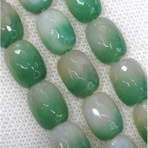 green Agate beads, faceted barrel
