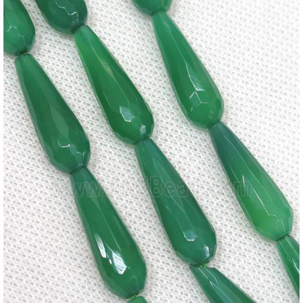 green Agate beads, faceted teardrop