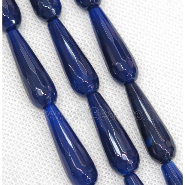 blue Agate beads, faceted teardrop