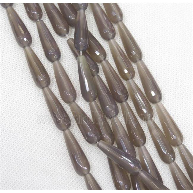 gray Agate beads, faceted teardrop