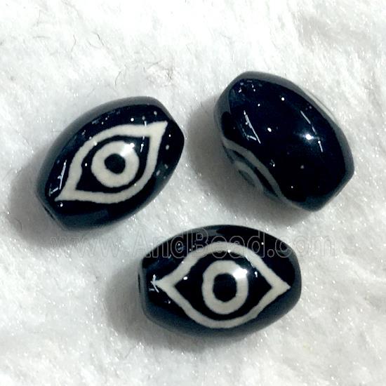 black tibetan style agate beads, oval
