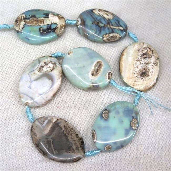 Agate beads, freeform, turq blue