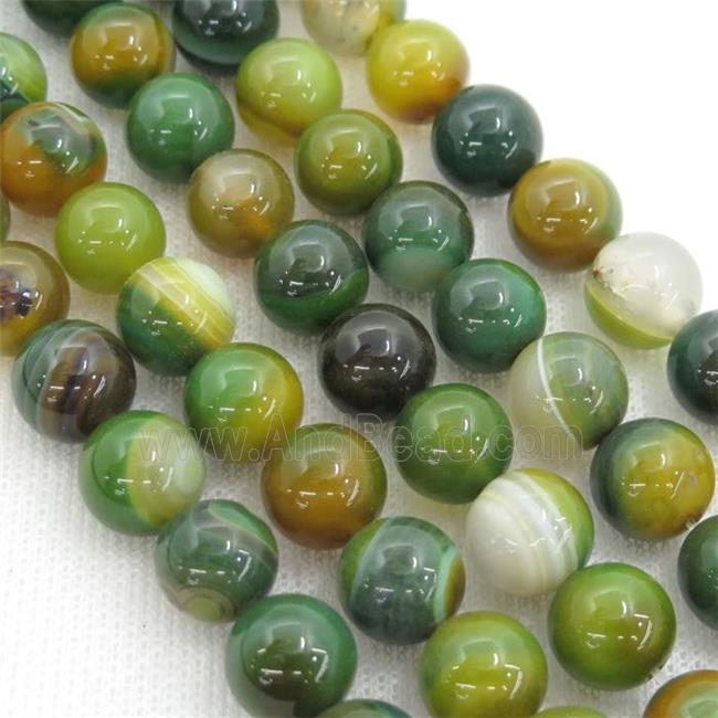 round striped Agate Beads, green
