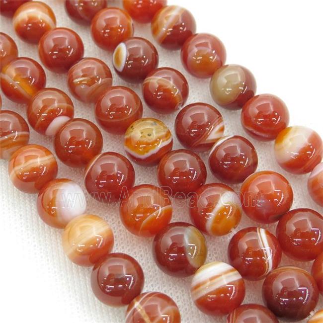 round striped Agate Beads, red