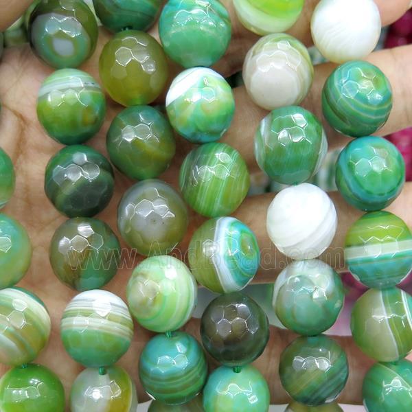 faceted round striped Agate Beads, green