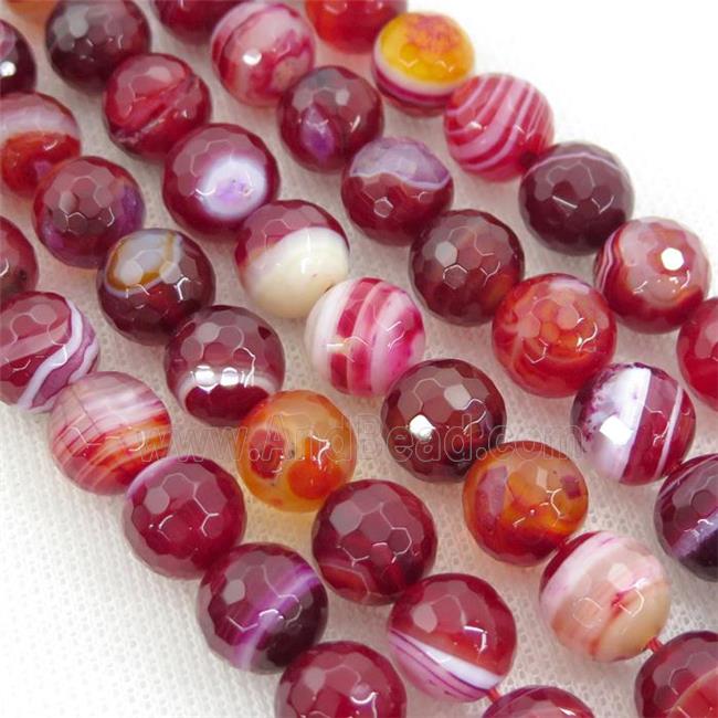 faceted round Striped Agate Beads, christmas red, A grade