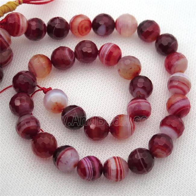 faceted round Striped Agate Beads, christmas red, A grade