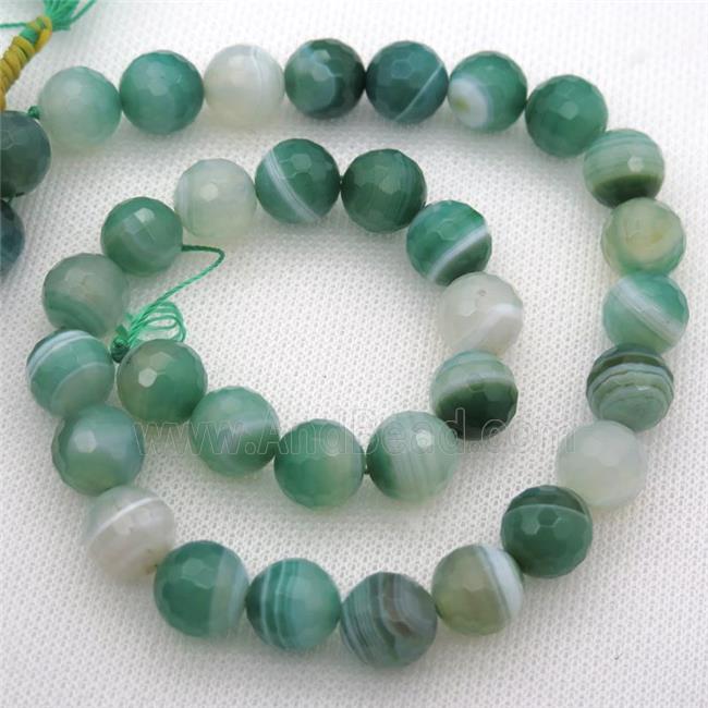 green Striped Agate Beads, faceted round, A grade