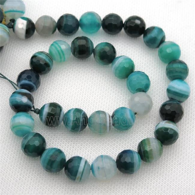 peacock green Striped Agate Beads, faceted round, A grade