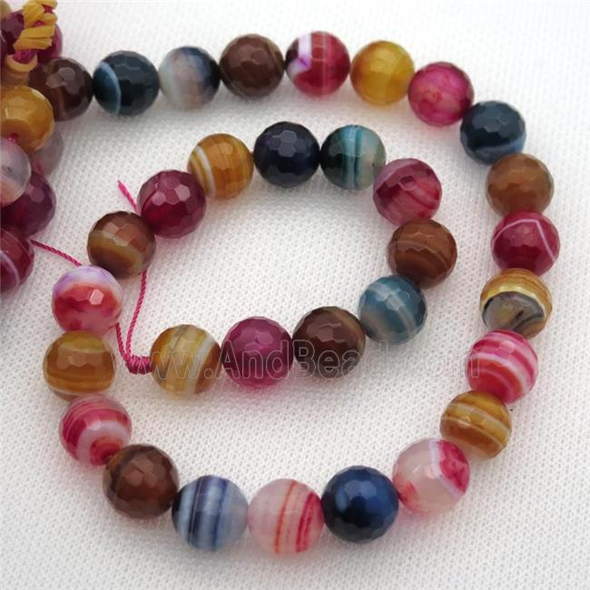 Natural Stripe Agate Beads Banded Faceted Round Mixed Color Dye