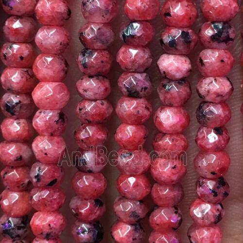 Jade beads, red dye, faceted rondelle