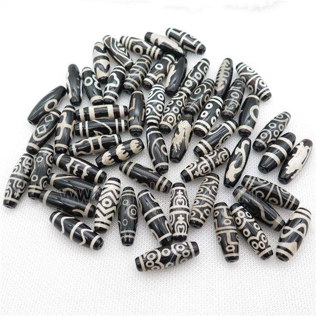 black tibetan DZi oval rice beads, mixed