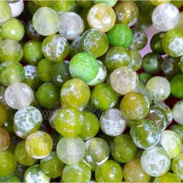 olive Fired Agate Beads, faceted round