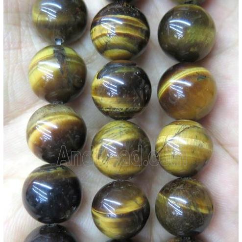 natural yellow Tiger eye stone beads, round, AB grade