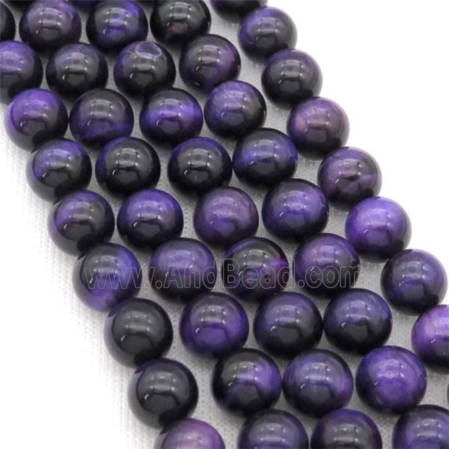 Natural Tiger Eye Stone Beads Purple Dye Smooth Round