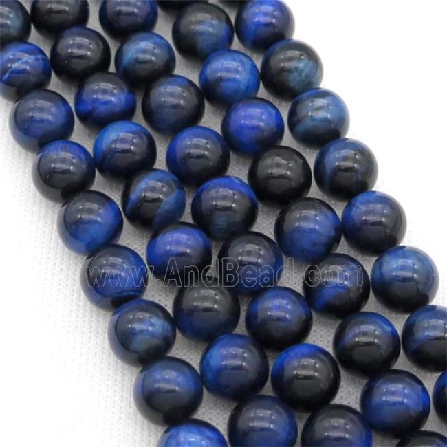 Natural Tiger Eye Stone Beads Blue Dye Smooth Round