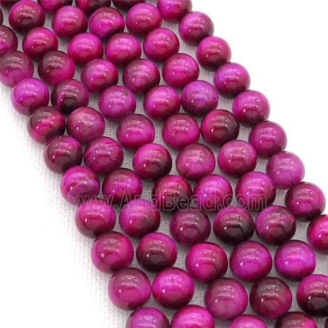 Natural Tiger Eye Stone Beads Hotpink Dye Smooth Round