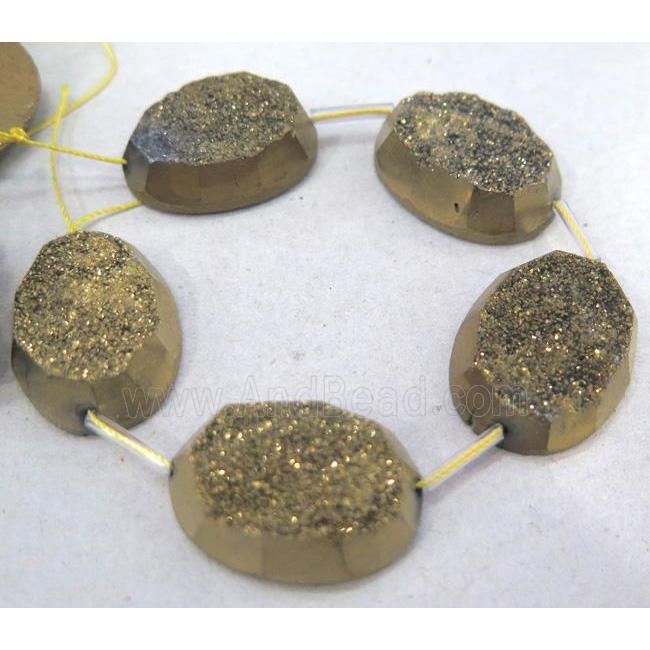 quartz druzy beads, freeform, gold electroplated