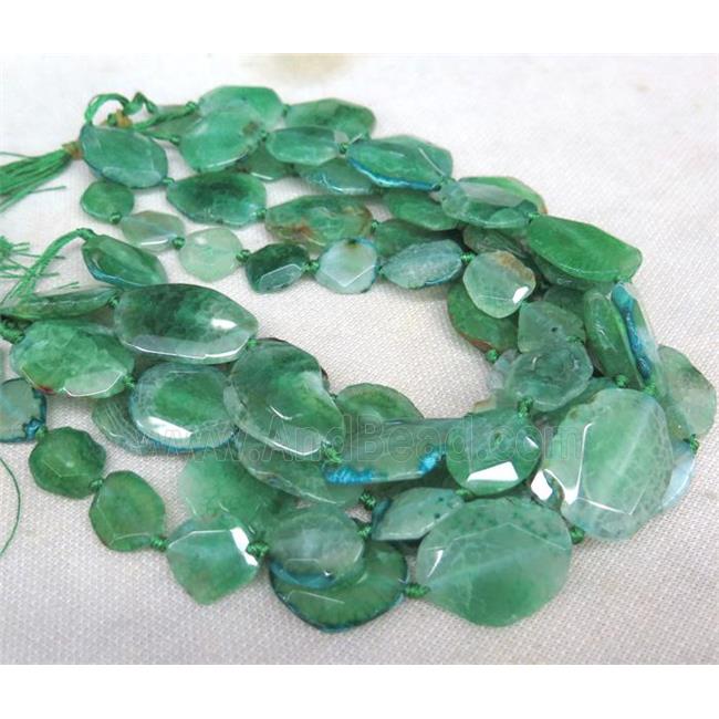 green Agate Slice Beads, faceted freeform