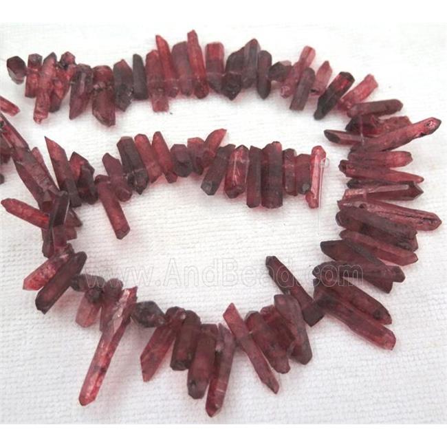clear quartz beads, stick. freeform, red dyed